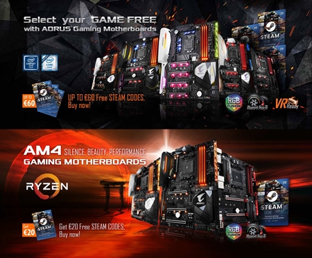 AORUS Gaming Motherboards Come with Fun- up to €60 Free Steam Codes!