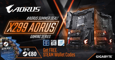 Buy the latest X299 AORUS motherboards and receive up to €80 Free Steam Wallet Codes !
