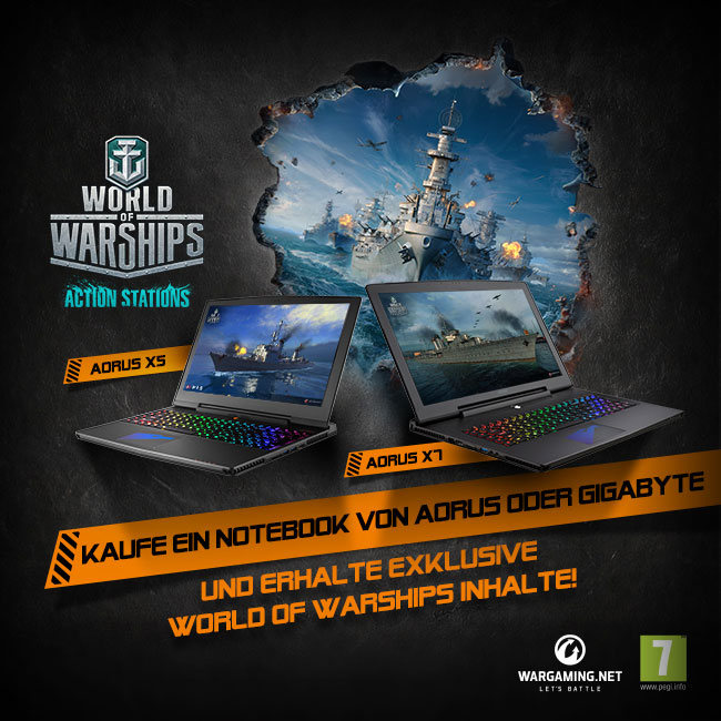 Kaufe ein Notebook von AORUS oder Gigabyte und erhalte exklusive World of Warships Inhalte!